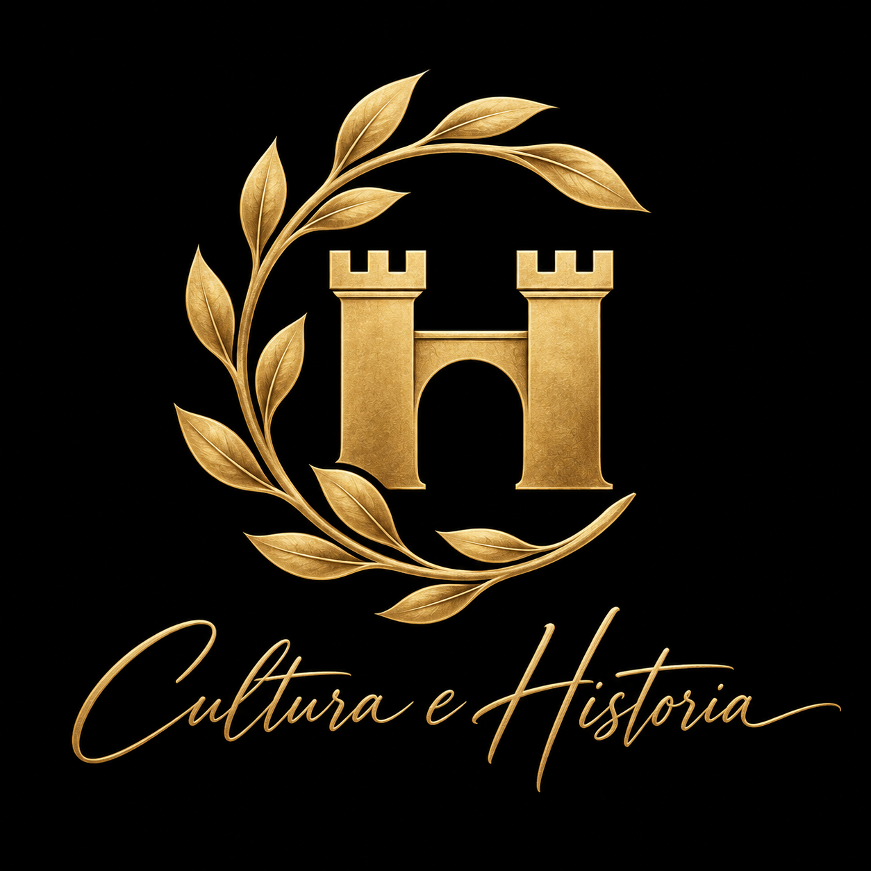 Cultura e Historia: laurel dorado en forma de C rodeando una H de torres amuralladas y firma manuscrita